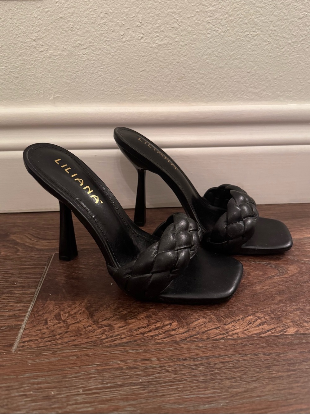 Liliana Black Braided Strap Stiletto Mules